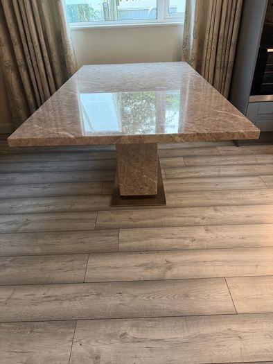 Large Marble Dining Table 180cm Single Pedestal Base plus 6 chairs
