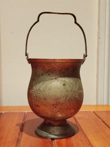 Vintage brass holy water bucket / flower vase