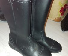 New Girls Clarkes black leather boots size 12 G