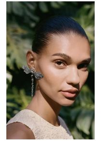 ZARA Earrings NEW Silver Butterfly Dragonfly  /  Rhinestone & Pearls