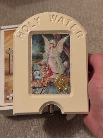 Handcrafted Donegal Holy Water Dispenser With Guardian Angel Plaque