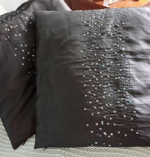 2 Beautiful Black Satin Sequin Cushions