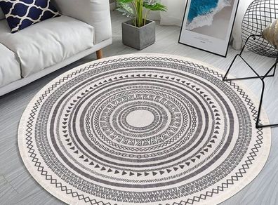NEW Round Rug Bohemian 4FT/120cm Circle Area Rug Cotton Rug Washable Round Rug Geometric Pattern Printed Hand Woven Carpet with Tassels