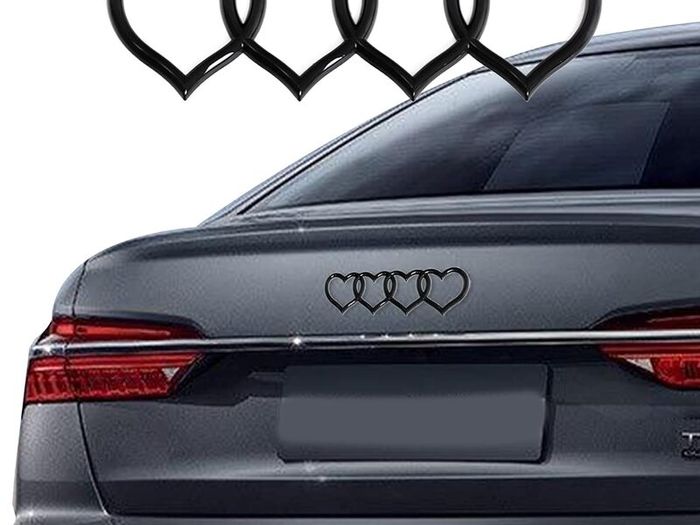 Love Heart Logo Rear Trunk Emblem, 3D Badge Decal Sticker, Car Accessories Exterior Decoration, Car Replacement 3D Sticker Fit for Audi A3 A4 A5 A6 A8 TT R8 Q3 Q5 Q7 (Bright black)