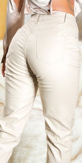 Highwaist Boyfriend Jeans in leather look CAPPUCCINO or beige size fits s sm ,m