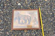 Framed Vintage Painting  Draft Horses in a Stable