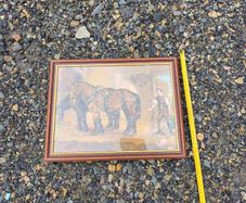 Framed Vintage Painting  Draft Horses in a Stable