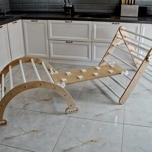 3 Piece Wooden Montessori Pikler Triangle and Climbing Set