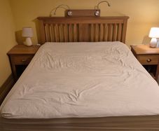 Solid oak double bed frame with matching bedside lockers