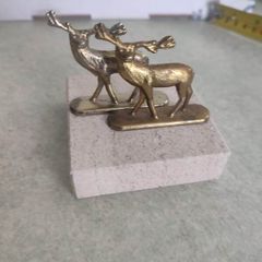 SET OF 2 Vintage Deer Ornament Cute Deer Figurines ON MARBLE PLINTE.