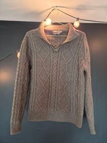 Blarney Country Heritage Irish Cable Knit Half Zip Jumper Grey Size S