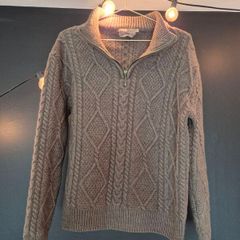 Blarney Country Heritage Irish Cable Knit Half Zip Jumper Grey Size S