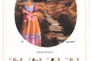 1980 Great Britain Limited Edition Lithographed Print measuring 333mm X 257mm showing Famous Women Commemorative stamps with First Day of Issue Cancel