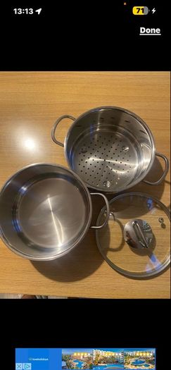 Steamer Cookware Set with Glass Lid Handles Stainless Steel Pan Kitchen Home Cook Chef Healthy Veg Cooking Housewarming induction ceramic gas electric perfect condition