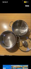 Steamer Cookware Set with Glass Lid Handles Stainless Steel Pan Kitchen Home Cook Chef Healthy Veg Cooking Housewarming induction ceramic gas electric perfect condition