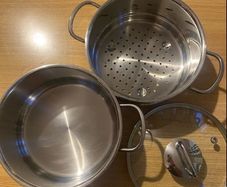 Steamer Cookware Set with Glass Lid Handles Stainless Steel Pan Kitchen Home Cook Chef Healthy Veg Cooking Housewarming induction ceramic gas electric perfect condition