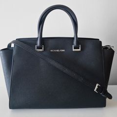 Michael Kors Selma Satchel Bag Saffiano Leather Black Medium Handbag