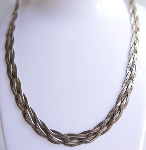 Vintage 925 Sterling Silver 5 Strands Braided Made in ITALY Necklace, length 18" - 16,1g
