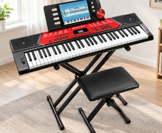 61-Key Keyboard Piano Kit with Stand, Bench, Headphones & Pitch Bend