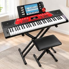 61-Key Keyboard Piano Kit with Stand, Bench, Headphones & Pitch Bend