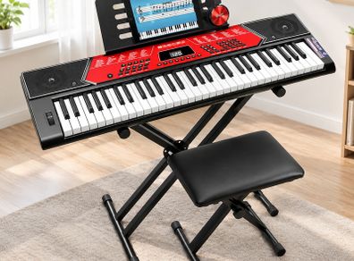 61-Key Keyboard Piano Kit with Stand, Bench, Headphones & Pitch Bend