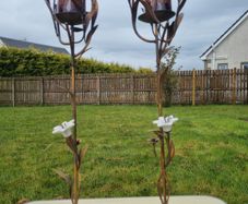 Vintage Bronze and Porcelain Floor Candleholders