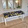 Wooden Bench Navy Tropical Velvet with White Painted Frame Image 3