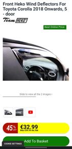 Front Heko Wind Deflectors For Toyota Corolla 2018 Onwards, 5 - door