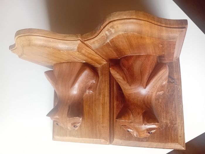 Vintage Prowling Cat Hardwood Bookends
