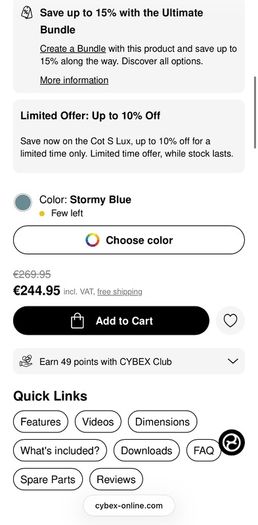 CYBEX Gold Cot S Lux Stormy Blue Brand New