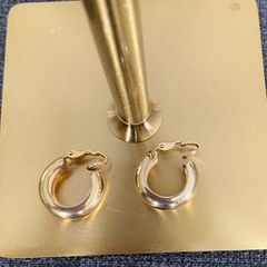 Vintage Chunky Gold Tone C Hoop ClipOn Earrings Made in Brazil