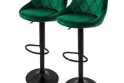 Set of 2 Adjustable Velvet Bar Stools Green with Backrest and Footrest