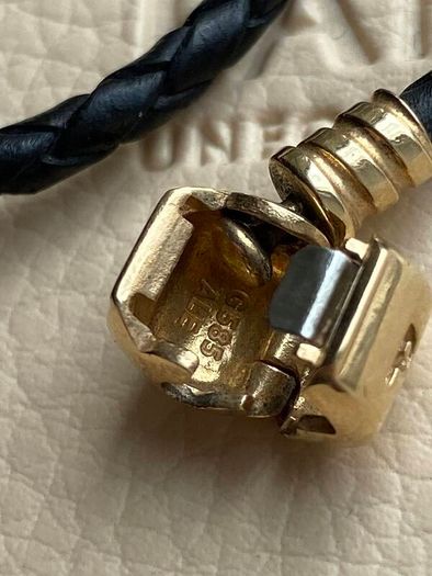 Pandora Black Double Leather Bracelet with 14 ct (585) Gold Clasp