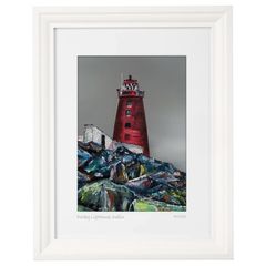 Grey Rocks at Poolbeg Lighthouse, Dublin. Lovely Framed Print By artist Helen Mathews.