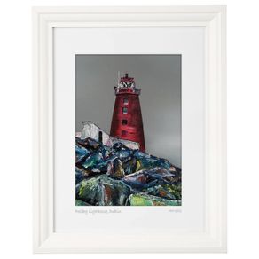 Grey Rocks at Poolbeg Lighthouse, Dublin. Lovely Framed Print By artist Helen Mathews.