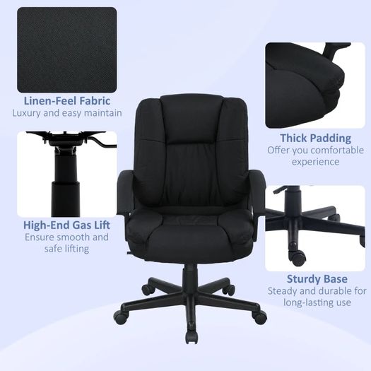 Linen-Look Padded Office Chair - Black