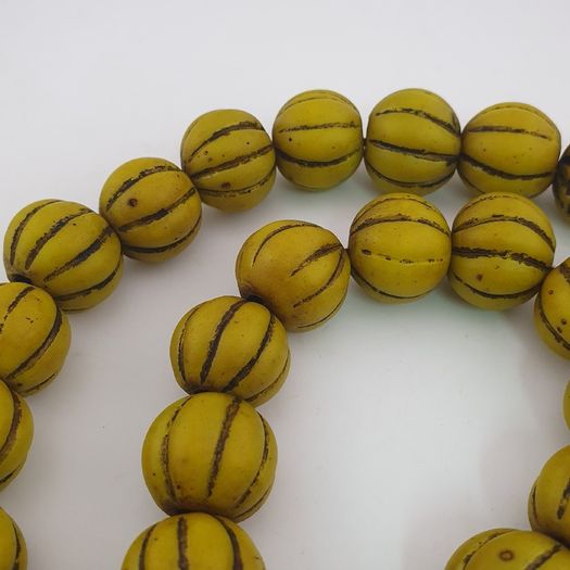 Antique African Yellow Melon Shape Glass beads Necklace Strands