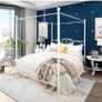 Double Canopy Bed Frame with Vintage Headboard & Footboard, White 135x190cm Double Canopy Bed Frame, 4ft6 Heavy Duty Metal Bed, Heart Scroll Headboard & Footboard, Steel Slats for Bedrooms Image 4