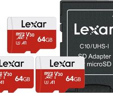 Lexar 64GB 3 Pack Micro SD Card E Series, microSDXC UHS-I Flash Memory Card with Adapter - Up to 100MB/s, A1, U3, Class10, V30, High Speed TF Card (3 microSD Cards + 1 Adapter)