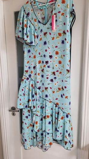 NATASHA ZINKO blue floral ruffle midi Sz 12 UK - Bnwt - Rrp 651 Sterling