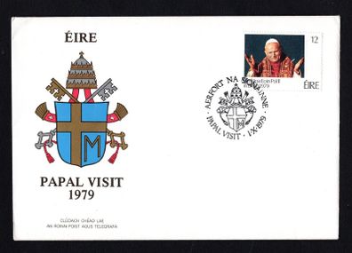 1979 Ireland Papal Visit of Ireland Commemorative Stamp P&T Addressed First Day Cover (FDC) with Shannon Airport (Aerport Na Sionnainne) Pictorial Cancel.