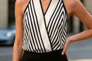 S Size Women'S Summer Sleeveless Cami Top, Apricot Base with Black Striped Digital Print, Fabric, Contoured Neckline, Loose Fit, Casual Versatile, Elegant Temperament, Suitable for Daily Wear, Commuting, Vacation, Parties, Women'S Fashion Top
