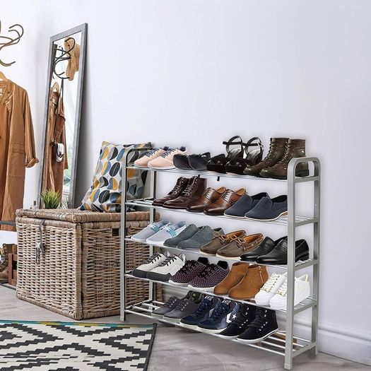 NEW SALE | 5 Tier Shoe Slots Rack - Space Saving Shoe Storage Organiser with Quick, Tool-Free Assembly - Shoe Slots Holds 15-20 Pairs - Dimensions (L) 75.5cm x (W) 18.5cm x (H) 75.5cm