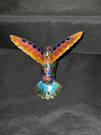 Vintage Enameled Cloisonne Hummingbird Christmas Ornament