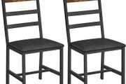 Set of 2, Chairs for Dining Room, Padded Seat, Steel Frame, Ergonomic Design for Living Room, Dining Room, Rustic Brown and Black