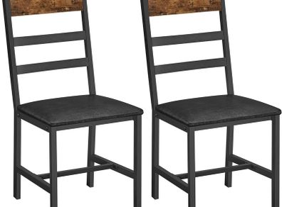 Set of 2, Chairs for Dining Room, Padded Seat, Steel Frame, Ergonomic Design for Living Room, Dining Room, Rustic Brown and Black