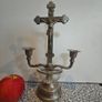 Vintage Jesus Christ Cross Crucifix with Candlestick and Holy Water Basin, devotional items. Image 2