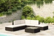 6 Piece Garden Lounge Set with Cushions Poly Rattan Black