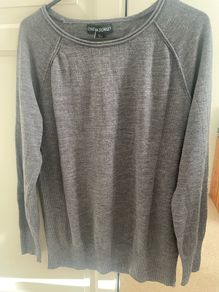 Cynthia Rowley 100% merino wool grey ribbed fine knit jumper