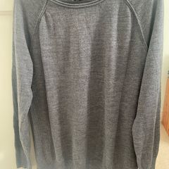Cynthia Rowley 100% merino wool grey ribbed fine knit jumper